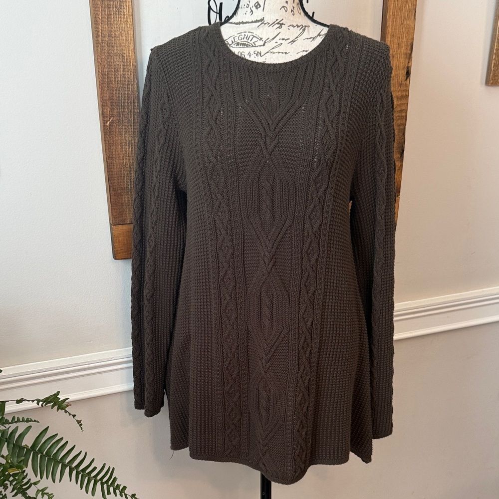 Jeanne Pierre Green Cable Knit Sweater